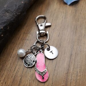 Pink Flip Flop Charm Keychain, Beach Bag Charm